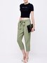 Army Green Simple Bow Straight Leg Pants